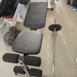 Curl Bar, Weights, Bench