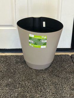New 14” Self Watering Planter Gray Plastic Resin