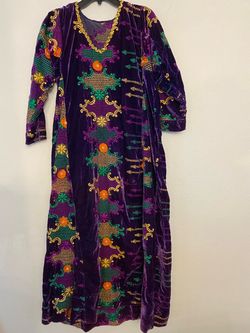 Vintage Purple Velvet Embroidered Maxi Dress