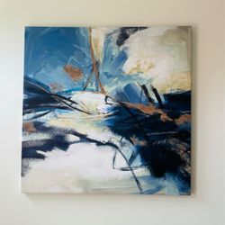 Large Abstract Canvas Painting Blue and Gold