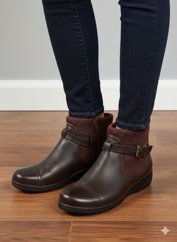 CLARKS Brown Leather Ankle Boots with Buckle Size 11
