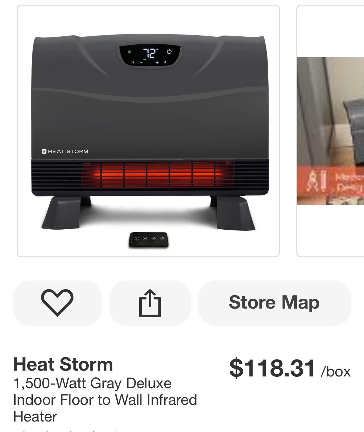 Heat Storm 1,500-Watt Gray Deluxe Indoor Floor to Wall Infrared Heater