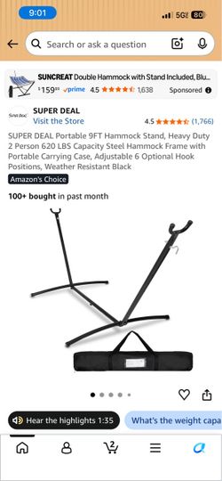 Hammock stand, $15–most go today. Already built. In uptown.