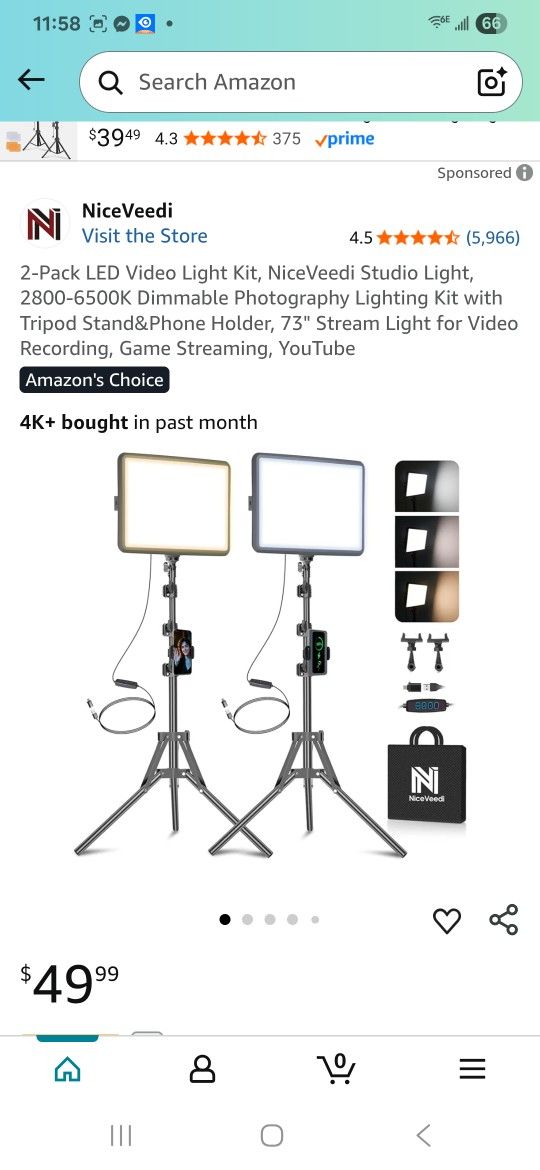 2-Pack LED Video Light Kit, NiceVeedi Studio Light, 2K Dimmable Photography Lighting Kit with Tripod Stand&Phone Holder, 73" Stream Light for 