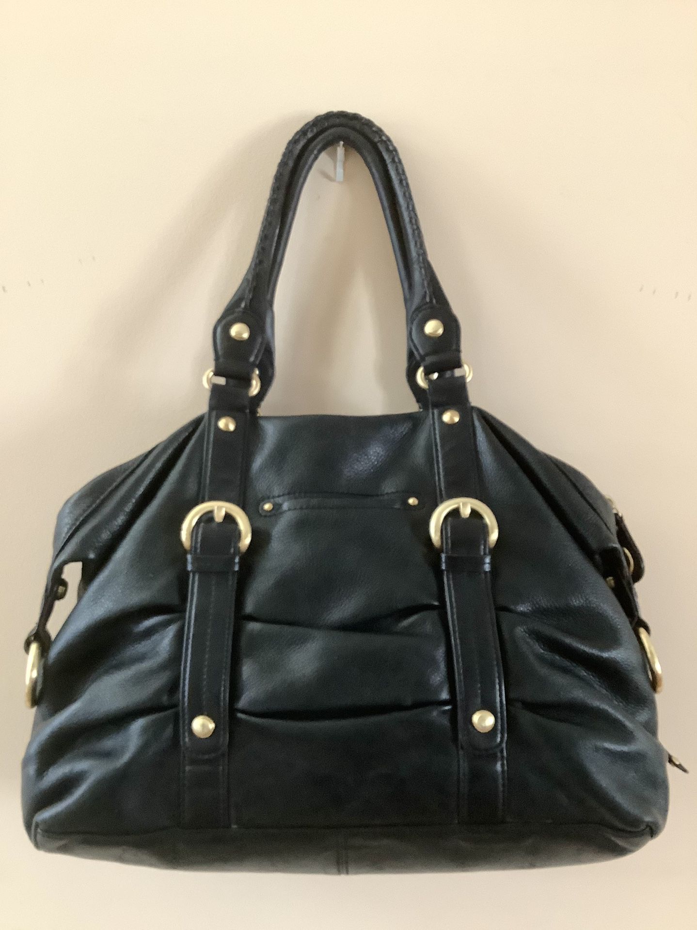 B. Makowsky Tote Hobo Large Black Pebbled Genuine Leather Handbag