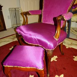 Italian Purple Chair, Foot Stool Vintage 