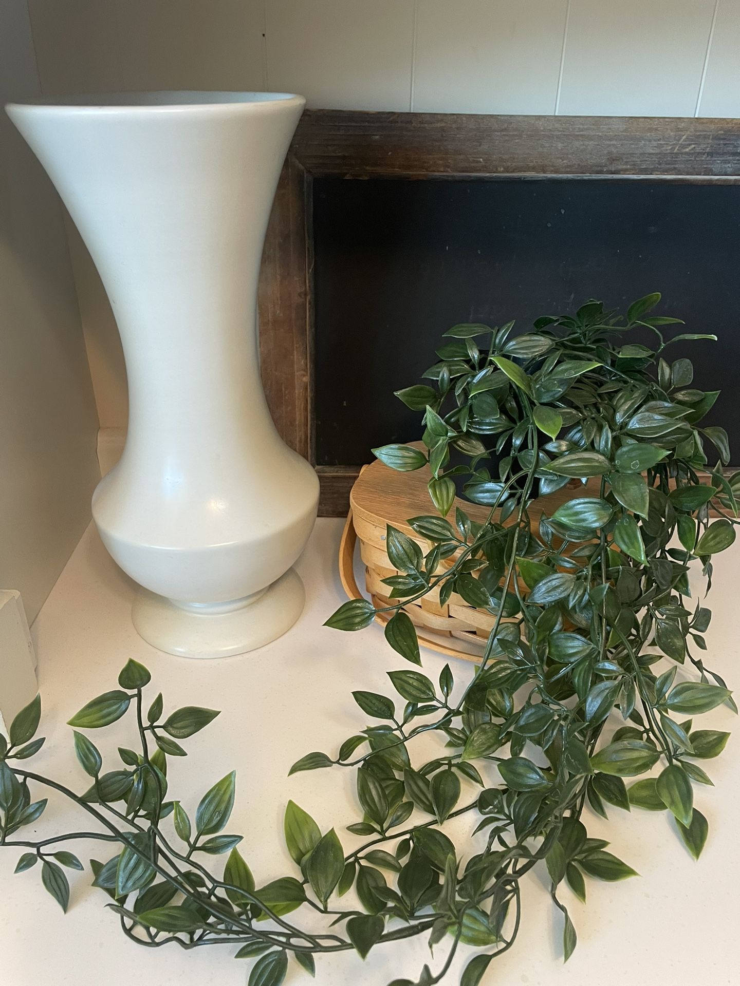 Vase, Mini Basket And Artificial Plant
