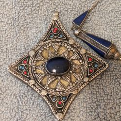 Vintage Kandahar Silver Pendant And Earring 