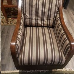 Beautiful And Comfortable Brown, Blue, And Tan Stripped Rocking Chair 