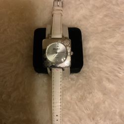 Quartz Stainless Steel Watch With White Leather Band…(Mudd)