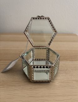 New-Rachel Ashwell Silver Hexagonal Glass Jewelry Box