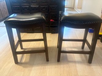 Perfect Condition Set of 2 Saddle Bar Stools with Nailhead Trim