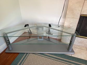 Glass and Silver Corner TV Stand