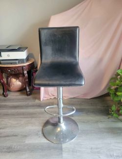 Black Adjustable Faux Leather Barstool with Chrome Base and Backrest