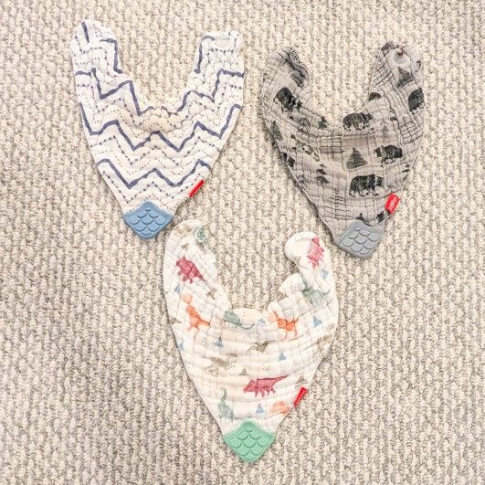 Nuby Baby Bibs - 3 Pc Muslin Bibs - Reversible 100% Natural Cotton Teething