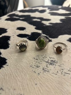 Set of 3 Silver Stone Rings