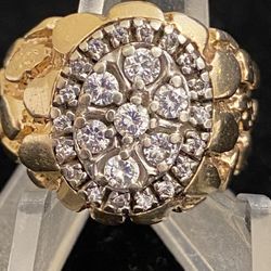 14k Gold Mens Diamond Nugget Ring Size 12 14.9 G  Nice!! 