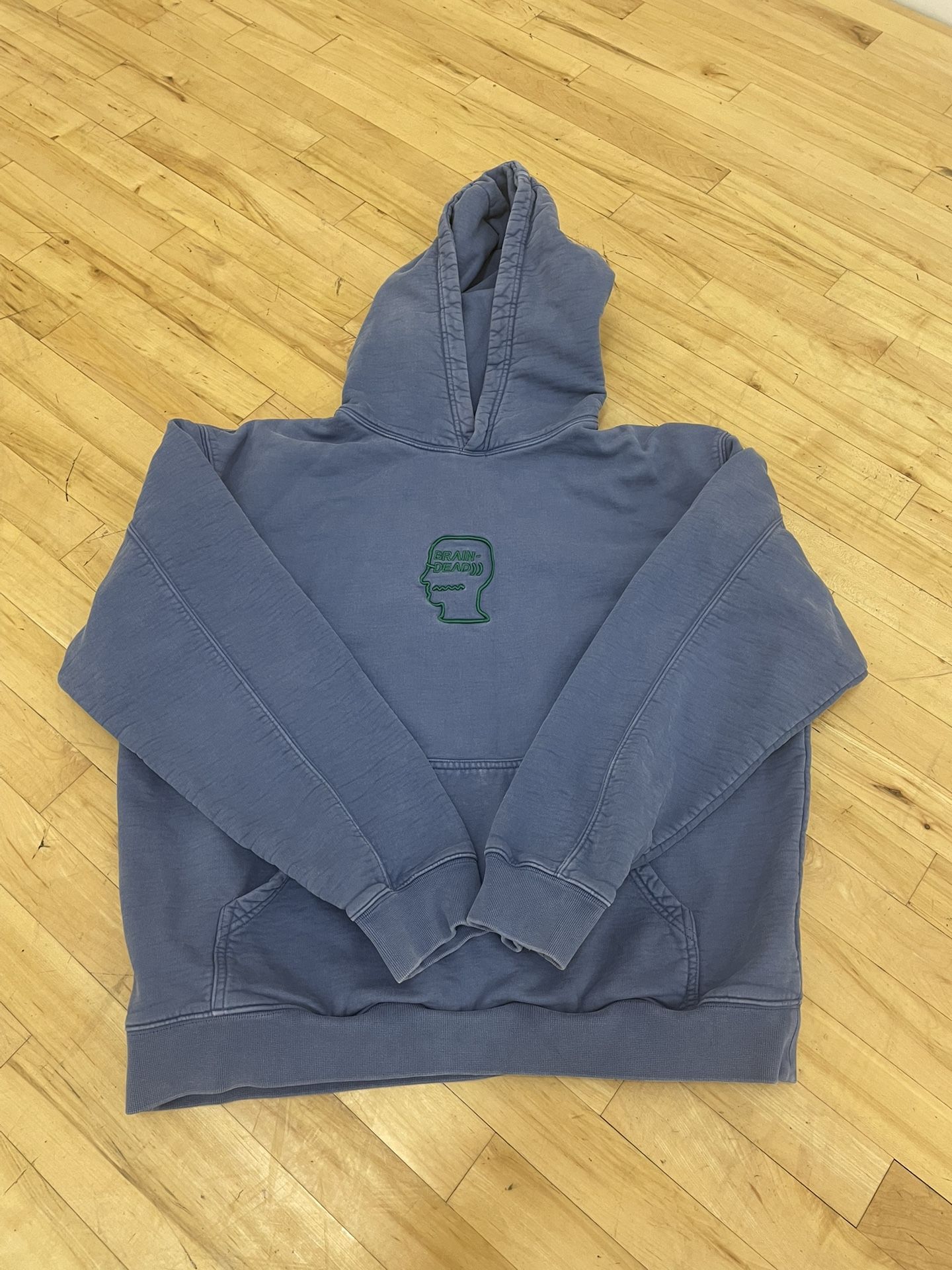 Brain Dead Hoodie – Light Blue / Green Embroidered Logo Size Large