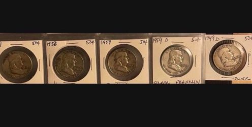 5 Franklin Half Dollars