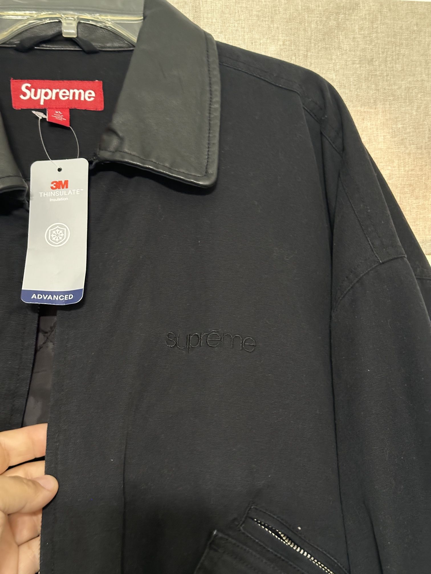 Supreme Men's Leather Collar Utility Jacket Supreme Men's Leather Collar Utility Jacket