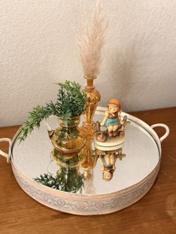 Round Mirrored Decorative Tray with Handles – Cottage Farmhouse Style