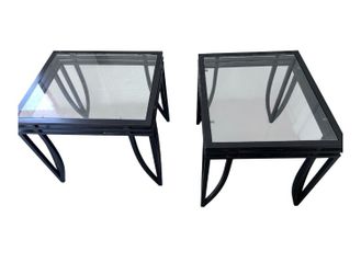 Pair of Black Metal and Glass Side Tables