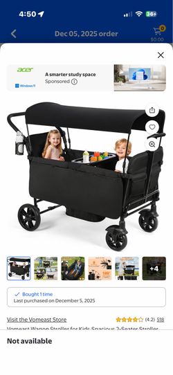 Vomeast Wagon Stroller for Kids,Spacious 2-Seater Stroller Wagon with Adjustable Canopy,Pull & Push Handle,5-Point Harness,Foldable for Toddlers, Blac