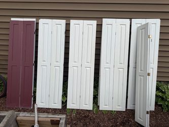 8 -Wooden Bifold  4 Panel, Shutters or Pantry or Cabinet Doors, 56 by 16, 1 inch thick, $10 each