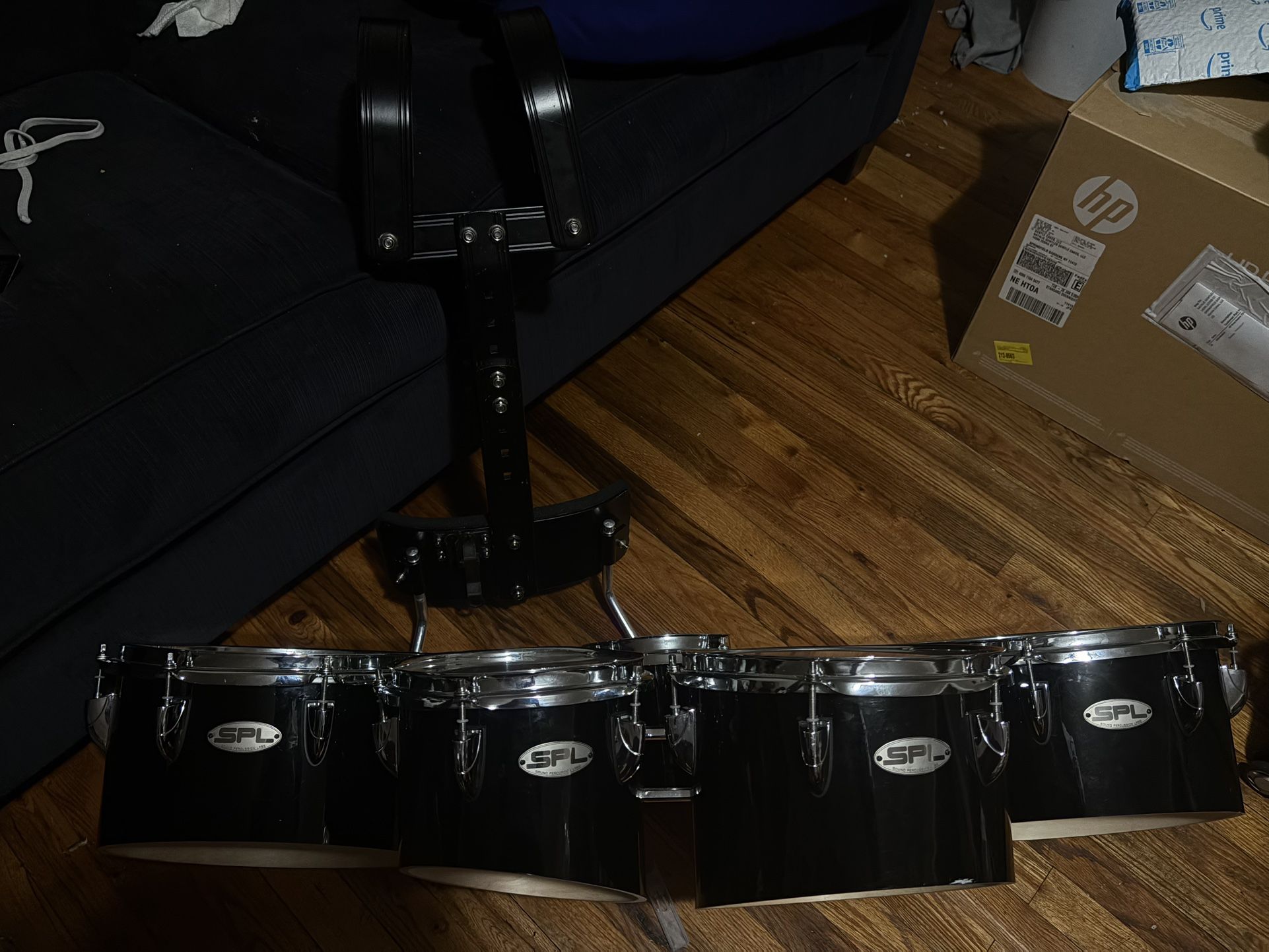 Used Sound Percussion Labs Birch Marching Quints with Carrier 6/8/10/12/13 Black