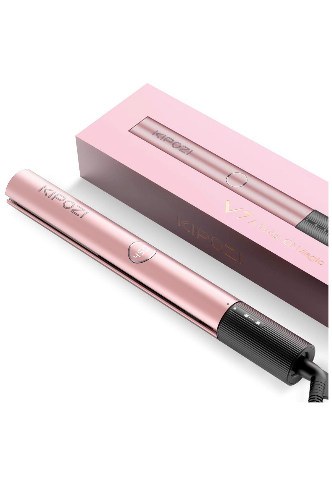 NEW!! KIPOZI Hair Straightener, 2 in 1 Straightener and Curling iron, Titanium Flat Iron for Hair with Salon High Heat 450℉, V7 in Rose Gold