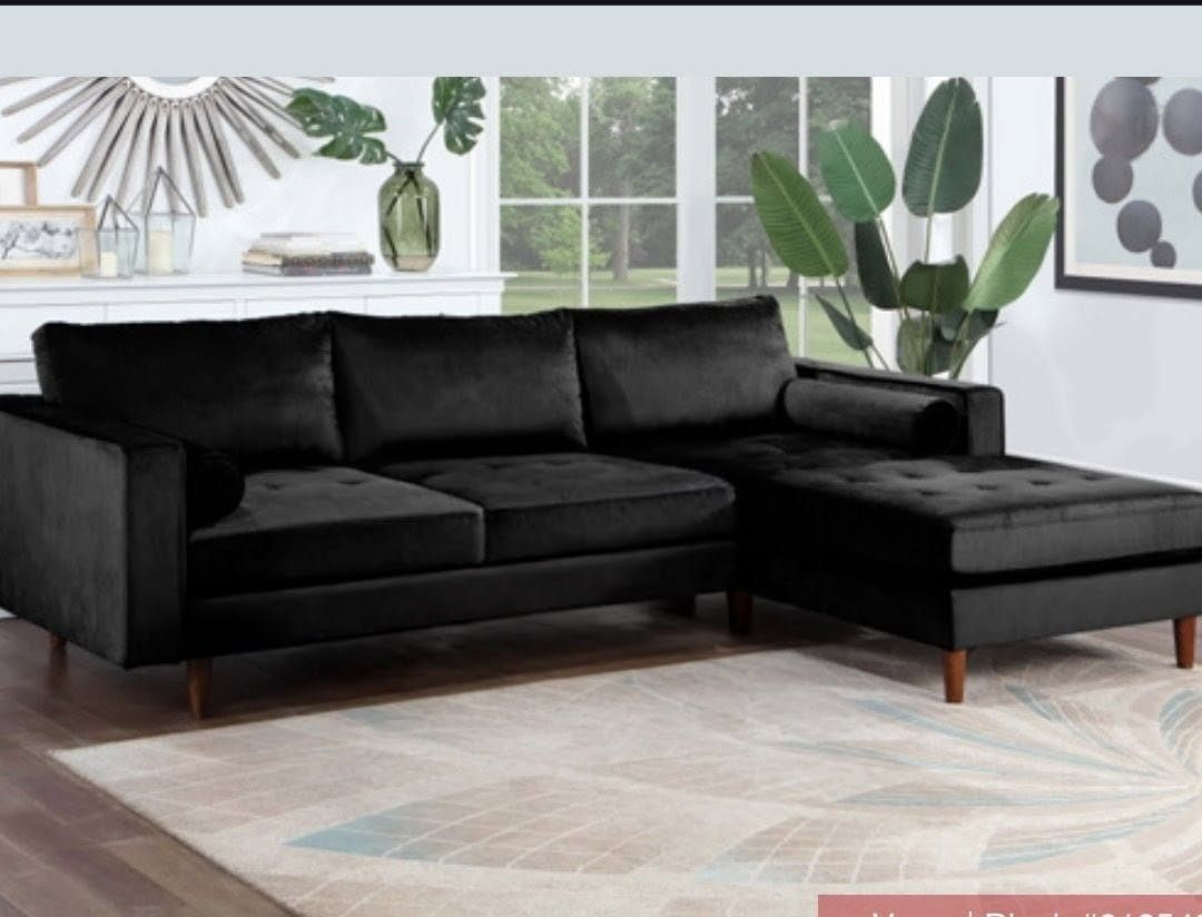 New Velvet Black Sectional Couch
