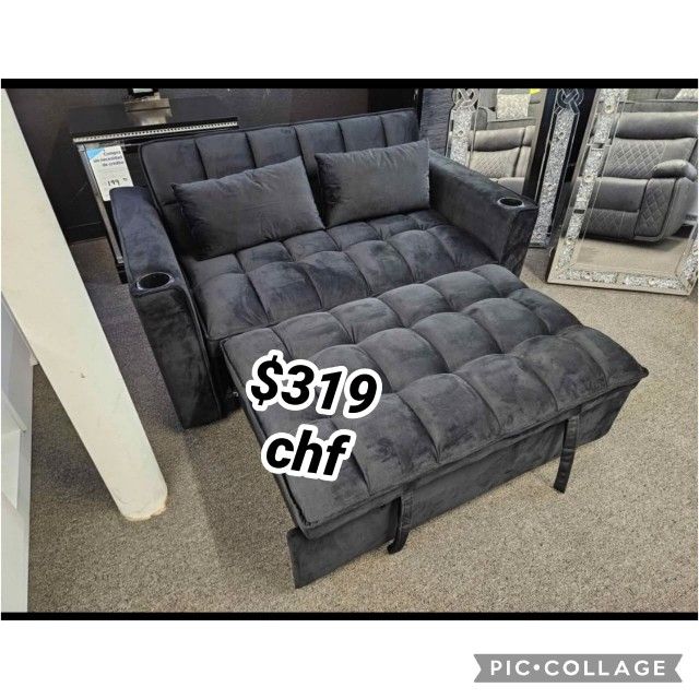 Black Velvet Loveseat Pull Out Sofa Bed // Black Friday Sale