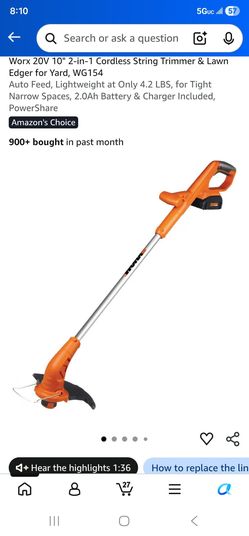 Worx 20V 10" 2-in-1 Cordless String Trimmer WG154