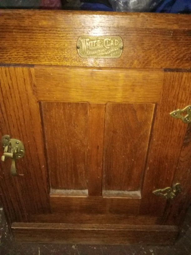 Vintage White Clad Oak Wood Ice Box Nightstand 