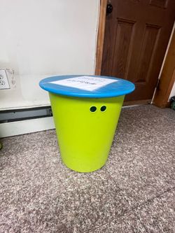 Bright Green Toy Container with Blue Lid
