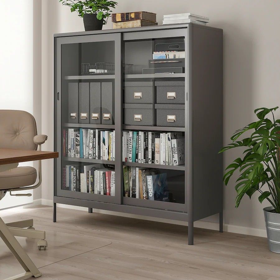 IDÅSEN Metal Cabinet with Sliding Glass Doors