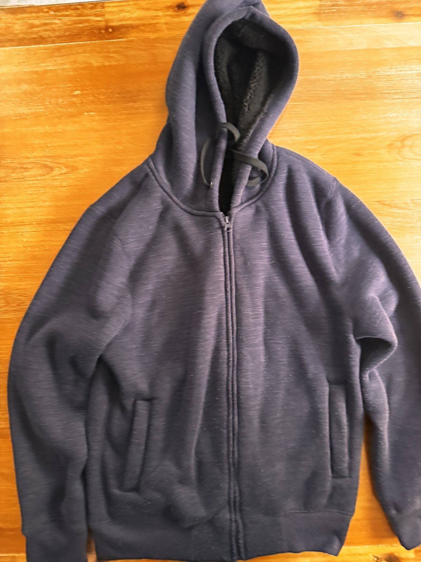 men’s sherpa zip hoodie coat size small navy