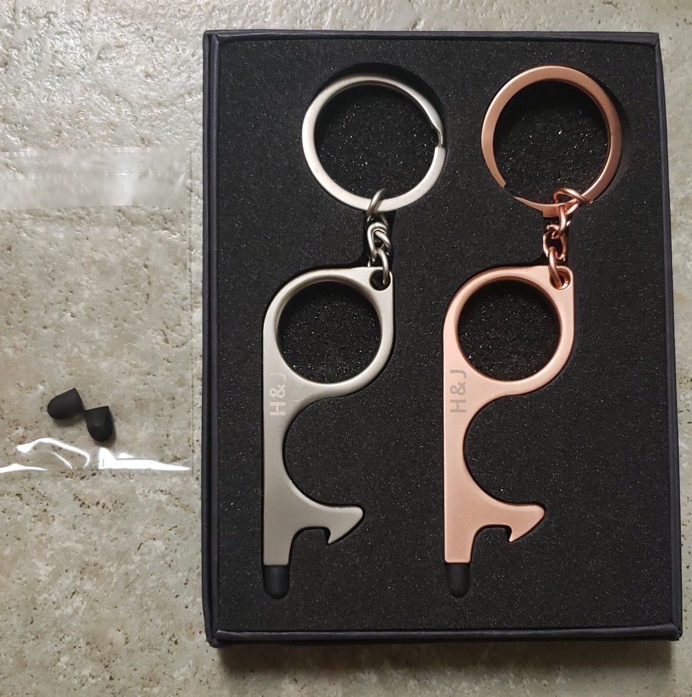 No touch door open tool,stylus keychain tool ( rose + silver )