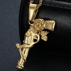 Gun Pendant Chain New Gold 