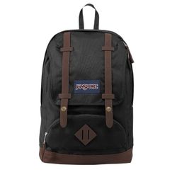 JanSport Cortlandt 15-Inch Laptop Backpack-Rugged Vegan Leather Bag, BLACK