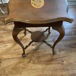Antique Accent Table With Artistic Inlay