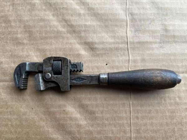 Antique 1882 6" Stillson Walworth Mfg BostonUSA WoodHandle Pipe Wrench