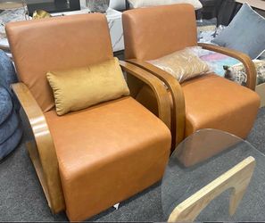 Newly Assembled 2 x Luxe Faux Leather & Solid Wood Armrest Swivel Accent Chair