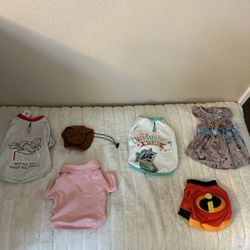 Disney Size Small Dog Clothes Shirts And Dress Bundle ( 5 Disney And 1 Lacoste Items) 