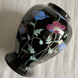 Vintage Japanese Black Floral Porcelain Pedestal Vase 