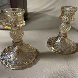 Iridescent Glass taper candlestick holders
