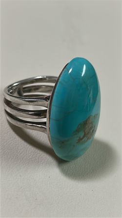 BARCE Sterling Silver 925 Large Turquoise Oval Ring - 3 Band Shank