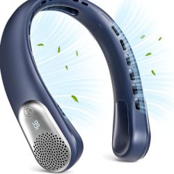 Neck Fan, LED Display USB Rechargeable Portable Fan,360° Cooling Bladeless Personal Fan, 4000 mAh 3 Speeds Adjustable Wearable Fan