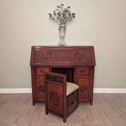 Vintage Hongmu Hardwood Secretary / Desk +  Stool