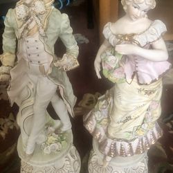 Vintage Walls Victorian Porcelain Colonial Japan Courting Couple lamp Statues